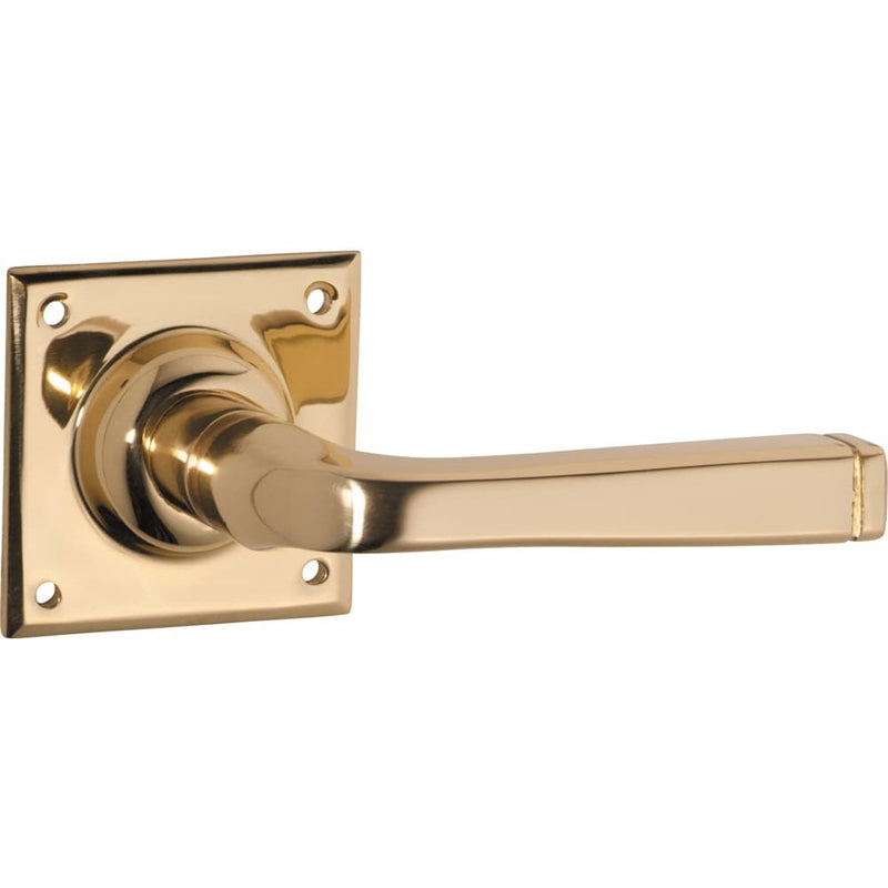 Door Lever Menton Square Rose Pair Polished Brass