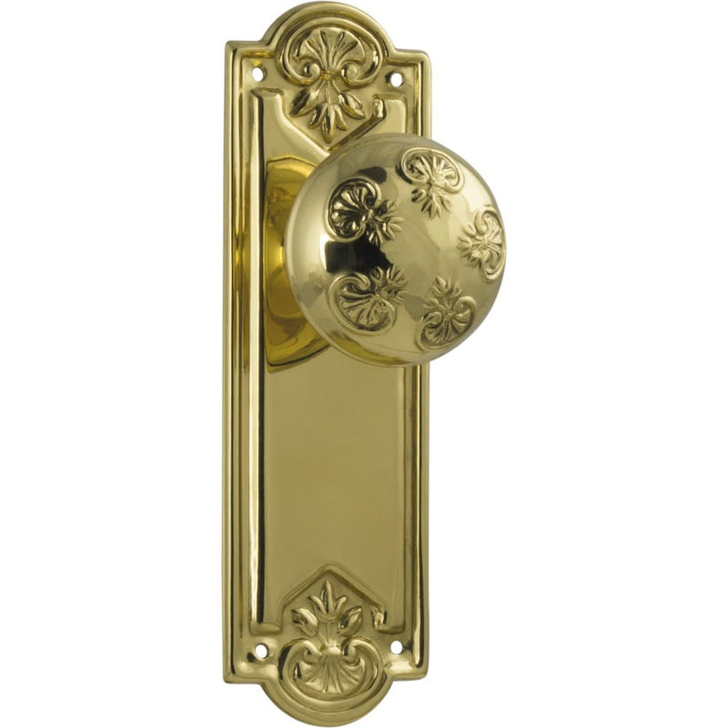Door Knob Nouveau Latch Pair Polished Brass