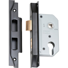 Mortice Lock Euro Rebated Matt Black CTC47.5mm Backset 46mm