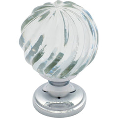 Cupboard Knob Fluted Swirl Glass Chrome Plated 38mm
