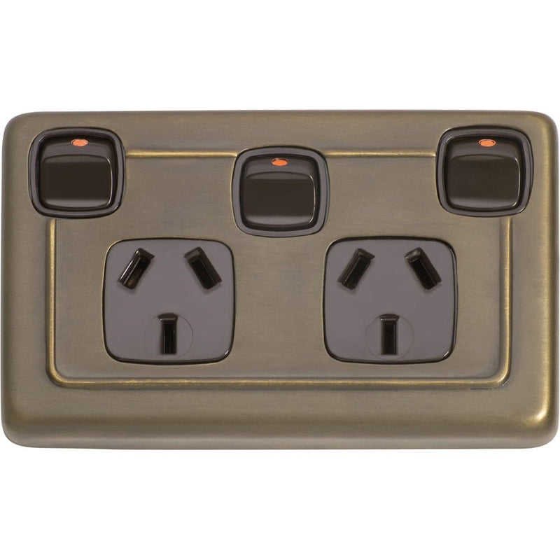 Socket Flat Plate Rocker Double With Switch Brown Antique Brass