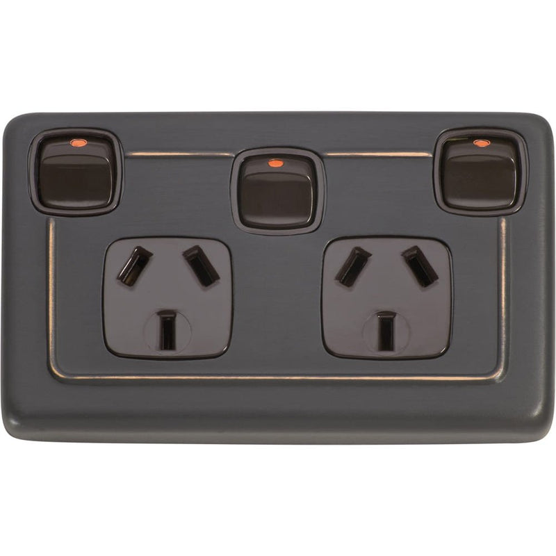 Socket Flat Plate Rocker Double With Switch Brown Antique Copper