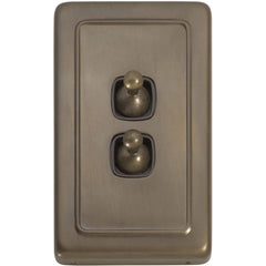 Switch Flat Plate Toggle 2 Gang Brown Antique Brass
