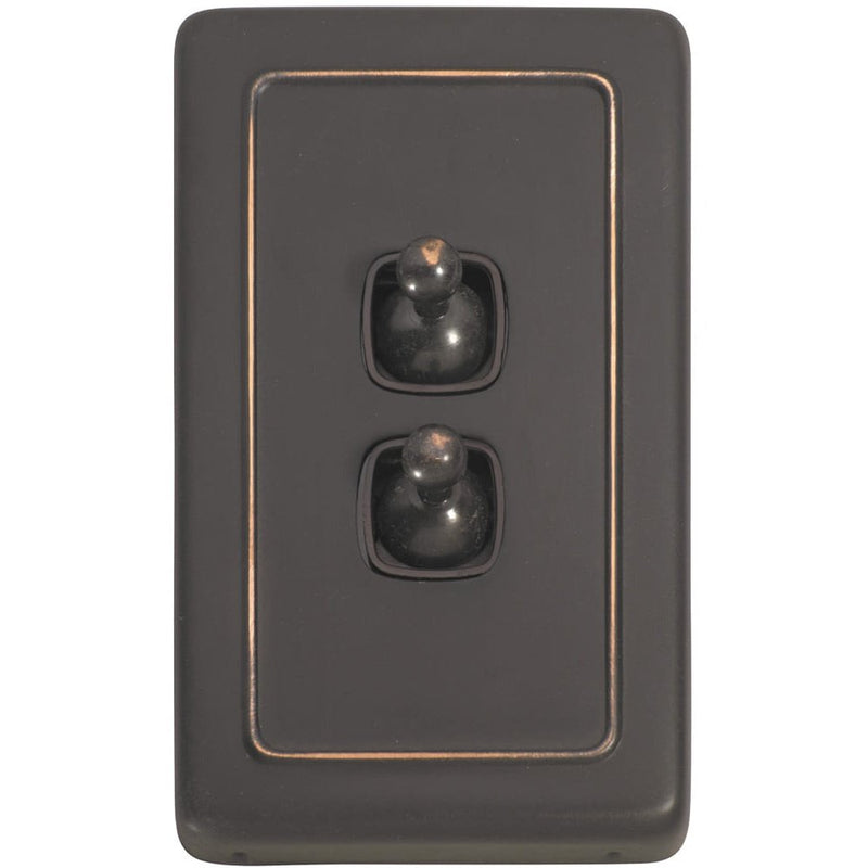 Switch Flat Plate Toggle 2 Gang Brown Antique Copper