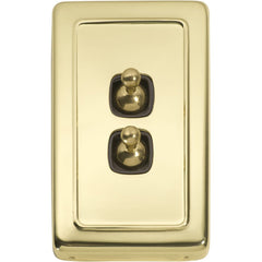 Switch Flat Plate Toggle 2 Gang Brown Polished Brass