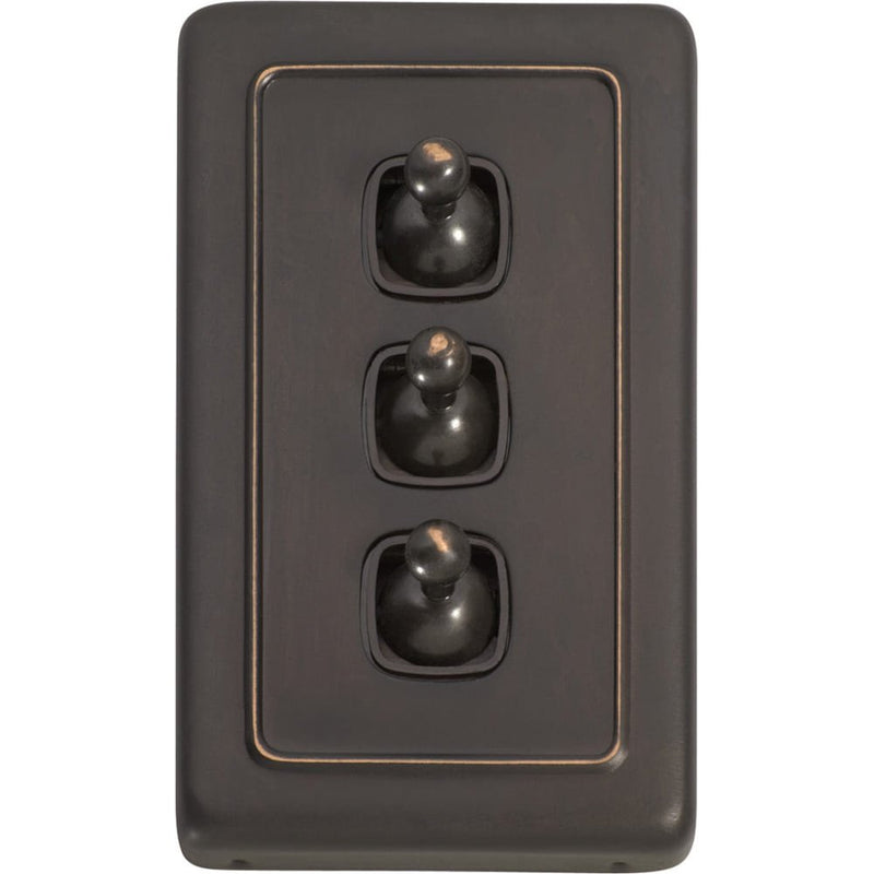Switch Flat Plate Toggle 3 Gang Brown Antique Copper