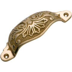 Drawer Pull Ornate Cupped Polished Brass