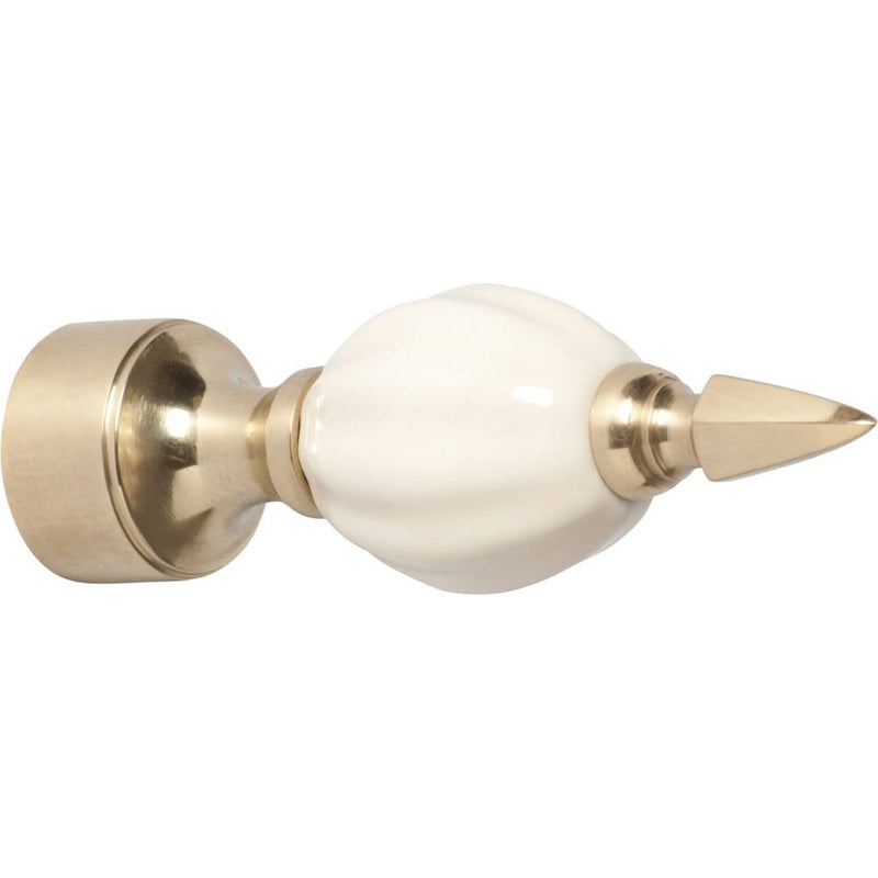 Curtain Finial White Porcelain Fluted Polished Brass ID19mm