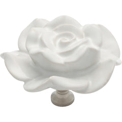 Cupboard Knob White Porcelain Flower Chrome Plated 50mm
