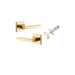 Door Lever Baltimore Square Rose Inbuilt Privacy kit Polished Brass