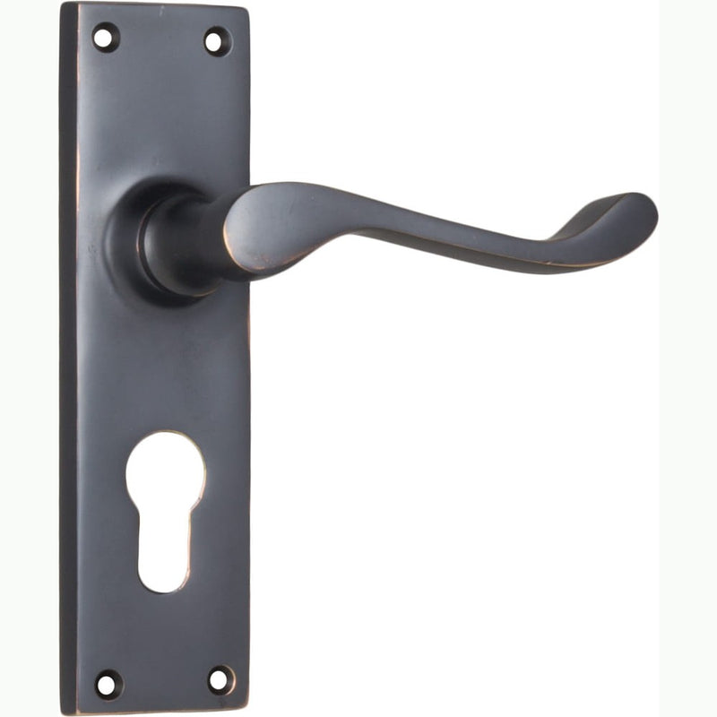 Door Lever Victorian Euro Pair Antique Copper