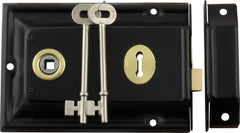 Rim Lock Brass Trim Matt Black