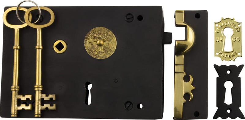 Rim Lock Carpenters Left Hand Unlacquered Brass Matt Black