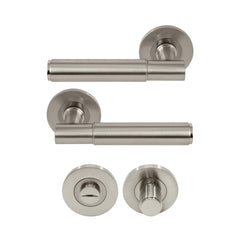 Verge Plain Lever Round Rose Privacy Set Brushed Nickel