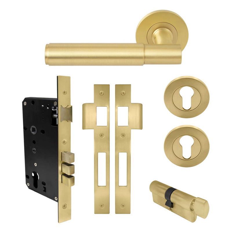 Verge Plain Lever Round Rose Entrance Set CTC85 K/T Matt Satin Brass