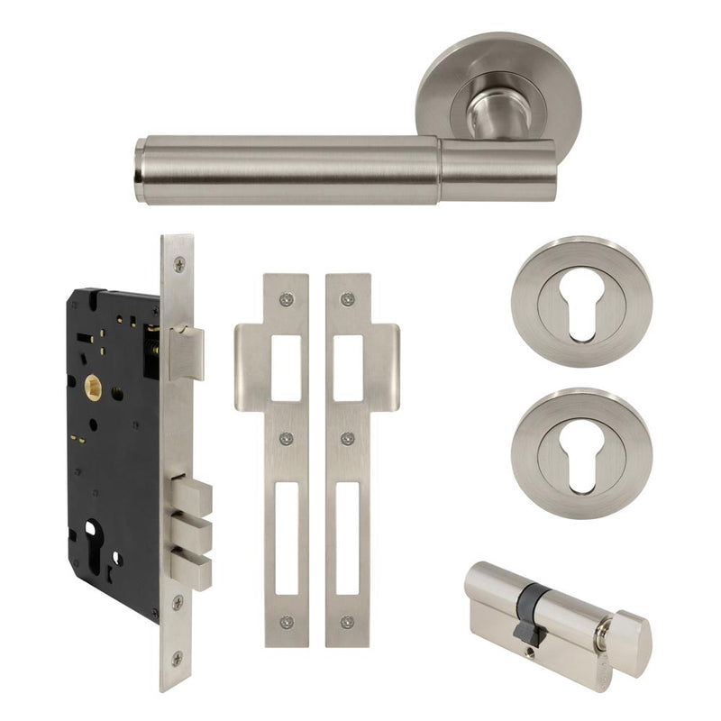 Verge Plain Lever Round Rose Entrance Set CTC85 K/T Brushed Nickel