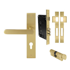 Windsor Modella Lever Longplate Entrance Set CTC85 K/T Matt Satin Brass