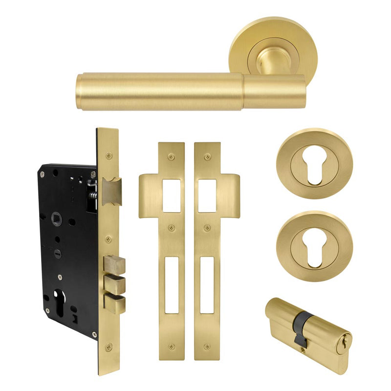 Verge Plain Lever Round Rose Entrance Set CTC85 K/K Matt Satin Brass