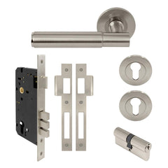 Verge Plain Lever Round Rose Entrance Set CTC85 K/K Brushed Nickel