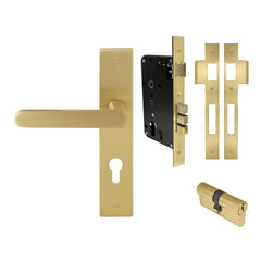 Windsor Modella Lever Longplate Entrance Set CTC85 K/K Matt Satin Brass