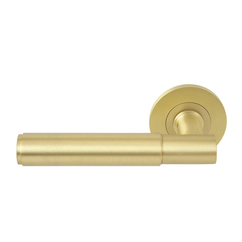 Verge Plain Lever Round Rose Passage Set Matt Satin Brass