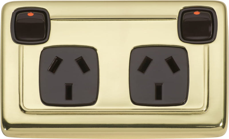 Socket Flat Plate Rocker Double Brown Polished Brass