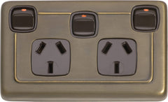 Socket Flat Plate Rocker Double With Switch Brown Antique Brass