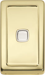 Switch Flat Plate Rocker 1 Gang White Polished Brass