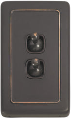 Switch Flat Plate Toggle 2 Gang Brown Antique Copper
