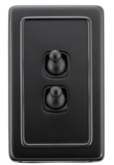 Switch Flat Plate Toggle 2 Gang Matt Black