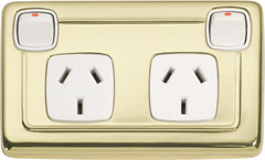 Socket Flat Plate Rocker Double White Polished Brass