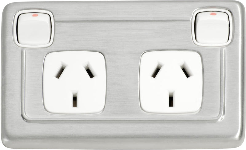 Socket Flat Plate Rocker Double White Satin Chrome