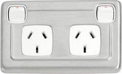 Socket Flat Plate Rocker Double White Satin Chrome