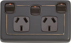 Socket Flat Plate Rocker Double With Switch Brown Antique Copper
