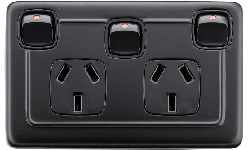 Socket Flat Plate Rocker Double With Switch Matt Black