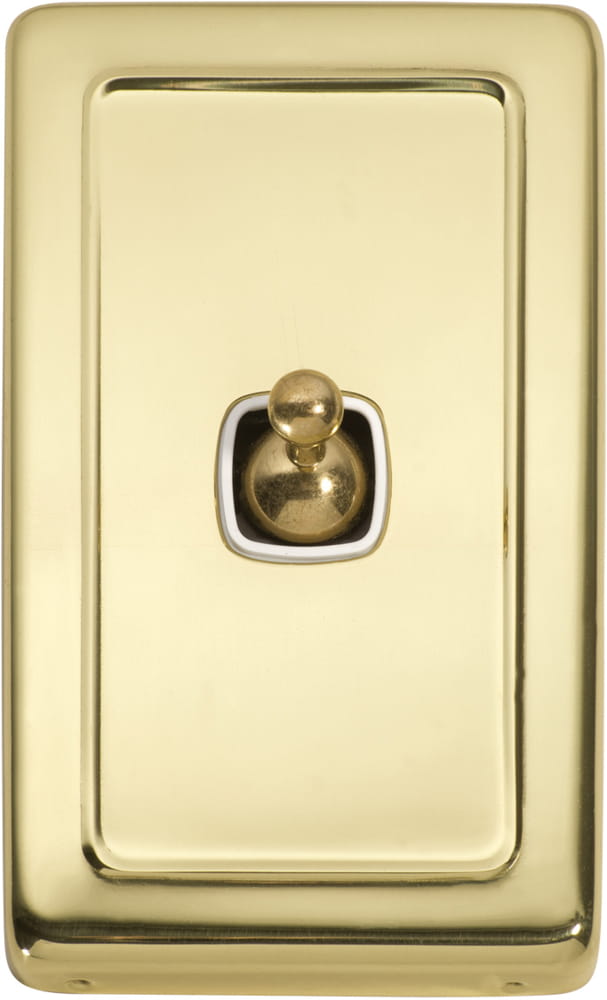 Switch Flat Plate Toggle 1 Gang White Polished Brass