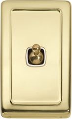 Switch Flat Plate Toggle 1 Gang White Polished Brass