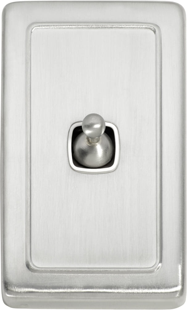 Switch Flat Plate Toggle 1 Gang White Satin Chrome