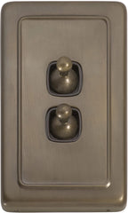 Switch Flat Plate Toggle 2 Gang Brown Antique Brass