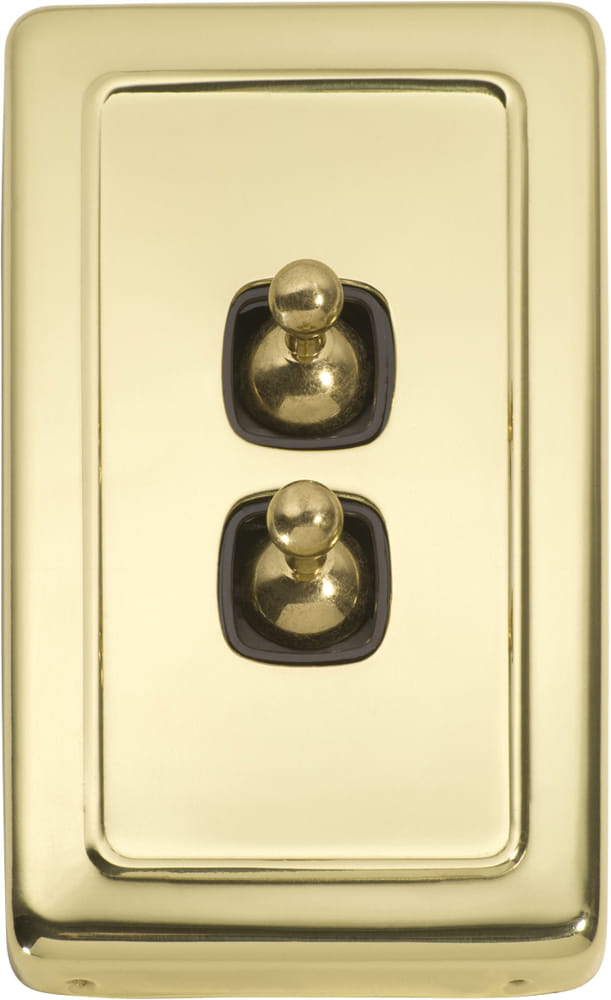 Switch Flat Plate Toggle 2 Gang Brown Polished Brass