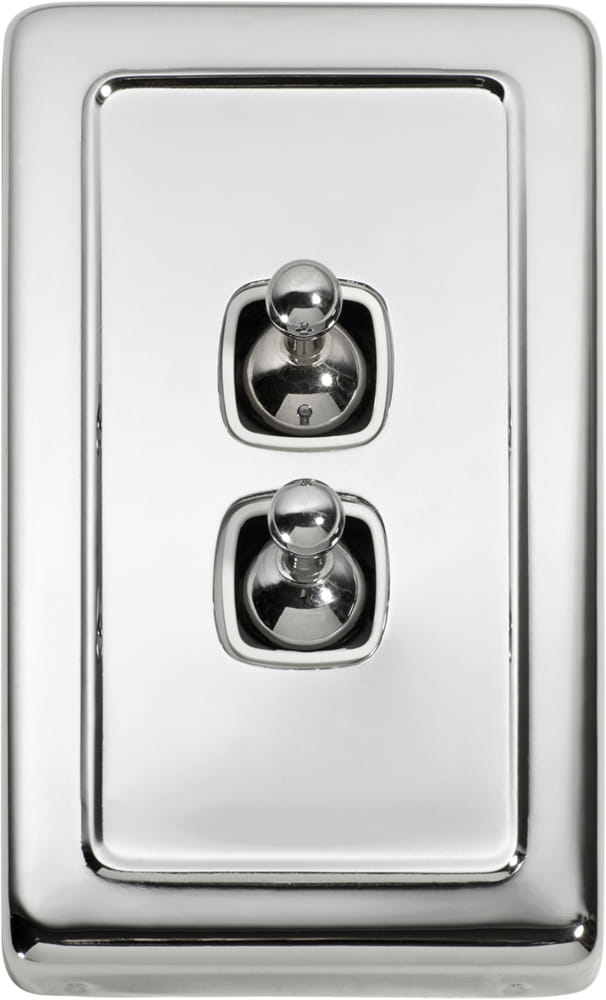 Switch Flat Plate Toggle 2 Gang White Chrome Plated