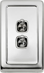 Switch Flat Plate Toggle 2 Gang White Chrome Plated