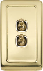 Switch Flat Plate Toggle 2 Gang White Polished Brass