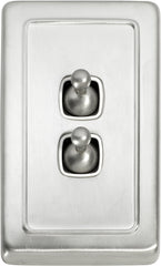 Switch Flat Plate Toggle 2 Gang White Satin Chrome