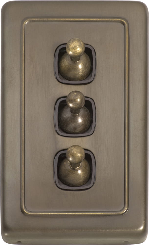 Switch Flat Plate Toggle 3 Gang Brown Antique Brass