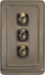 Switch Flat Plate Toggle 3 Gang Brown Antique Brass
