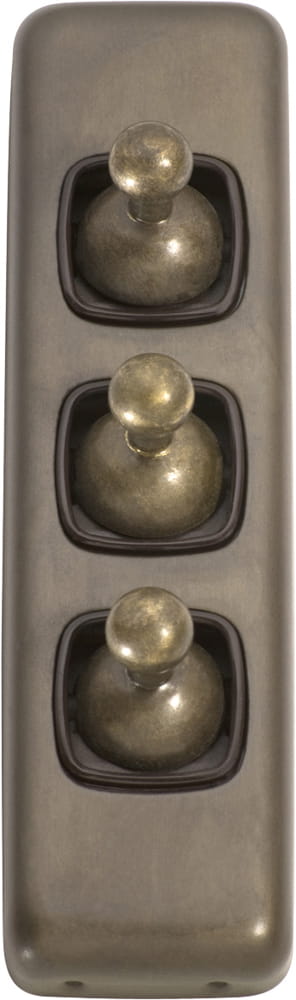 Switch Flat Plate Toggle 3 Gang Brown Antique Brass
