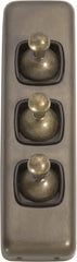 Switch Flat Plate Toggle 3 Gang Brown Antique Brass