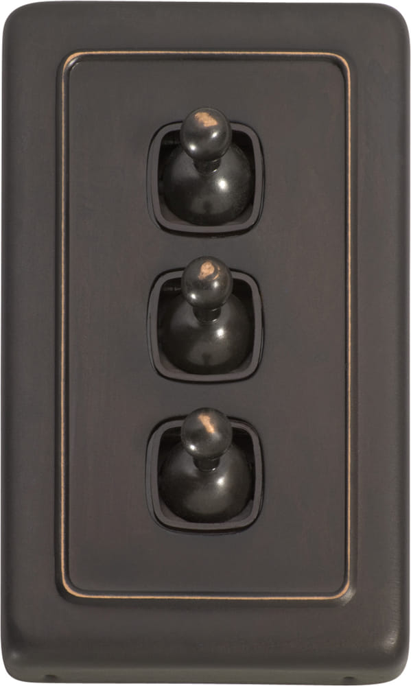 Switch Flat Plate Toggle 3 Gang Brown Antique Copper