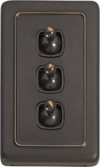 Switch Flat Plate Toggle 3 Gang Brown Antique Copper
